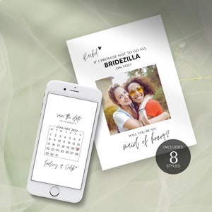 Pedido de casamento engraçado | Simples: "Quer ser minha madrinha?" | Modelo de cartão de pedido de casamento com foto | Calendário informativo | Canva