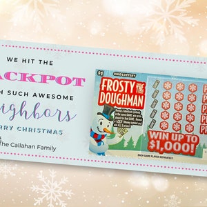 Modèle imprimable de toile de porte-cartes de loterie de Noël, cadeau de loto d'appréciation d'enseignant modifiable, porte-cartes à gratter de voisin de vacances