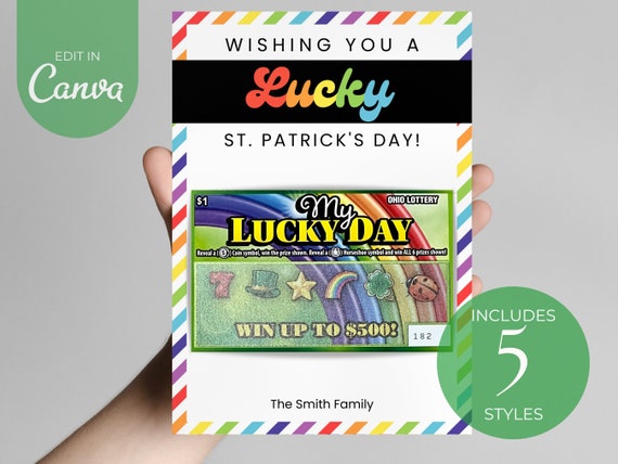 St Patrick's Day Lotto Tickets DIY Editable Template Personalize With Canva  Happy St Patrick's Day Lottery Scratch Ticket Holder 