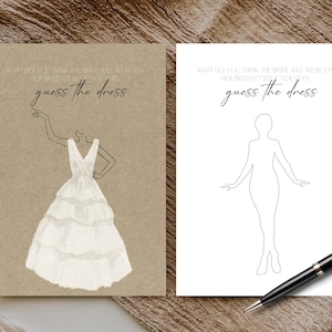 Modèle de canva de jeux de mariage, douche nuptiale devinez le jeu de robe, activités de fête modifiables imprimables, cérémonie de table de réception