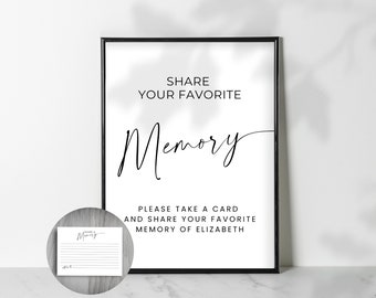 Editable Funeral Memory Card Template: Share A Memory Sign (Instant Download)
