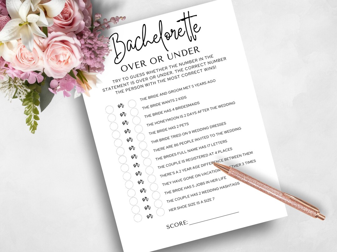 Bachelorette Over or Under Game: Modern Hen Party (printable, Editable ...