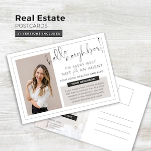 Postales de Hola Vecino de Bienes Raíces / Agricultura de Bienes Raíces / Cartas de Marketing de Agentes Inmobiliarios / Agentes de Bienes Raíces / Plantilla Canva editable Blush