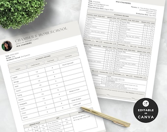 Homeschool Transcript and Report Card Template: Editable Canva Design (Digital Download)