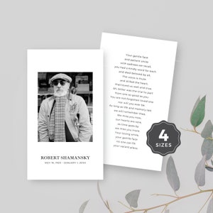 Memorial Prayer Card With Photo, Editable Funeral Prayer Card Template, Custom In Loving Memory Cards, Simple Minimal Canva Template - F01