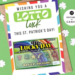 Billets de loto de la Saint-Patrick | Modèle modifiable DIY | Personnalisez avec Canvas | Joyeuse Saint-Patrick | Porte-billet de loterie à gratter