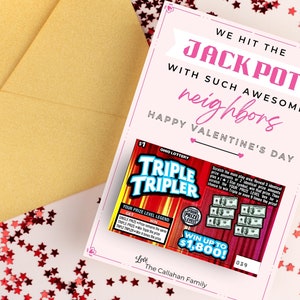 Porte-cartes loterie Saint-Valentin à gratter, carte-cadeau loto modèle Canva, imprimable et modifiable voisin, enseignant, son cadeau