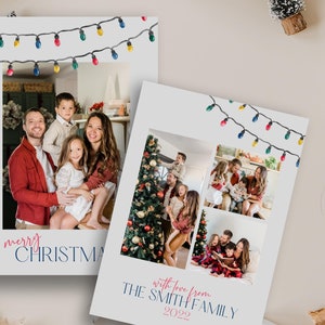Modello Canva per biglietto di Natale con download digitale, cartolina elettronica fotografica modificabile con luci grigie, immagine elettronica per social media fai da te
