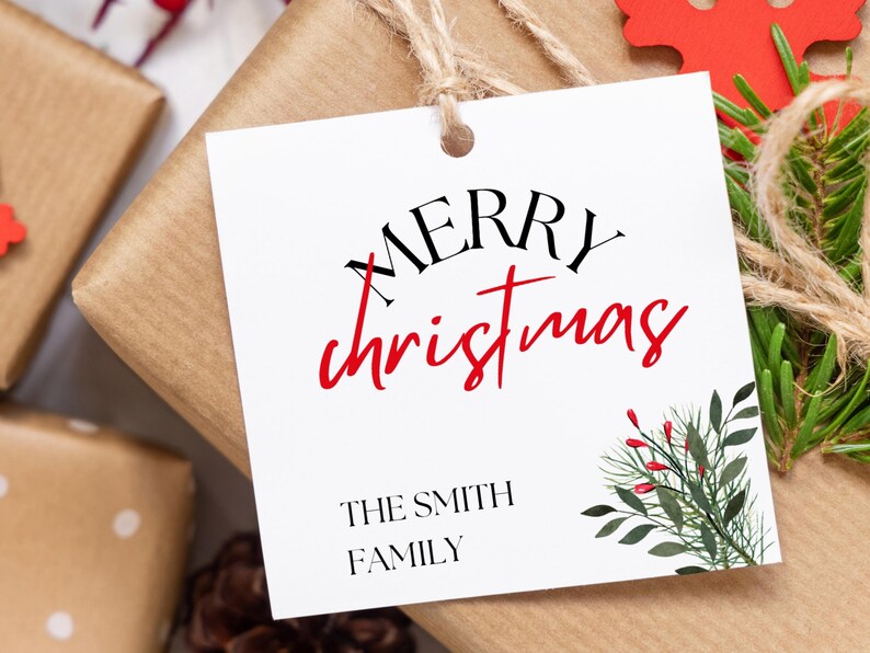 Simple Canva Template Christmas Gift Tag Printable Editable Etsy