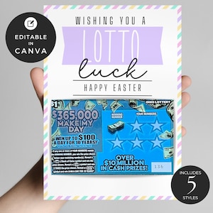 Zdrapka na loterię DIY Edytowalny szablon | Uchwyt na losy loterii | Natychmiastowe pobranie | Idealny do koszyków wielkanocnych | Szablon Canva ES01