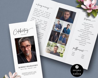 Funeral Program Canva Template: Modern Trifold Obituary (Digital Download)