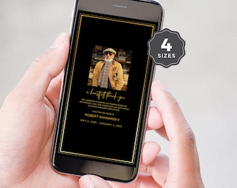 Plantilla de tarjeta de agradecimiento para funeral: Celebración fotográfica de la vida (plantilla de Canva)