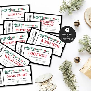 Plantilla de cupón de Navidad imprimible, boleto para experiencia, vales personalizables para niños, regalo para él o ella, cupones editar en Canva