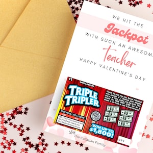 Modello stampabile in tela per portacarte della lotteria di San Valentino, regalo personalizzato retrò modificabile del Lotto, portacarte da grattare per insegnante