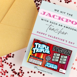 Modèle imprimable de toile de porte-cartes de loterie de la Saint-Valentin, cadeau loto personnalisé modifiable, porte-cartes à gratter pour l'appréciation des enseignants