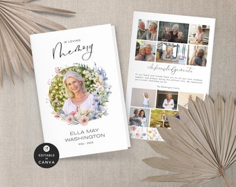 Wildflower Funeral Program Template: Celebration of Life (Canva Editable, Printable)