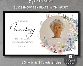 Wildflower Funeral Slideshow Canva Template: Celebration of Life (Digital Download)