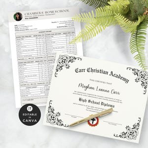 Homeschool Trancipt Template Canva, bearbeitbarer Akademischer Satz, christliches Abitur, Abschlussvorlagenpaket, Zeugnis