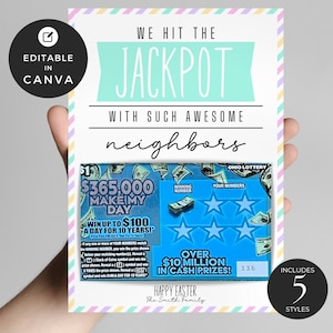 Zdrapka na loterię DIY Edytowalny szablon | Uchwyt na los na loterię | Karta podarunkowa Lotto | Wielkanocne uznanie dla sąsiada | Szablon Canva ES01
