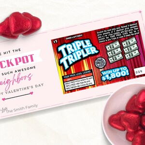 Porte-cartes loterie Saint-Valentin à gratter, carte-cadeau loto modèle Canva, imprimable et modifiable voisin, enseignant, son cadeau