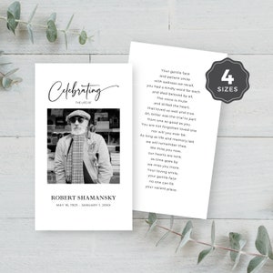 Memorial Prayer Card With Photo, Editable Funeral Prayer Card Template, Custom In Loving Memory Cards, Simple Minimal Canva Template - F01