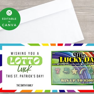 Biglietti della lotteria per il giorno di San Patrizio / Modello modificabile fai-da-te / Personalizza con Canva / Buon giorno di San Patrizio / Porta biglietti da grattare della lotteria
