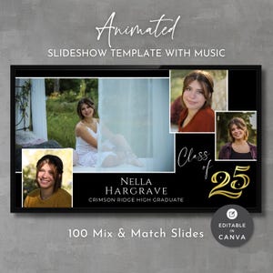 Canva Slideshow Template for Graduation, Editable Video Presentation, Custom Music, Create Your Own Grad Slideshow, Digital Download