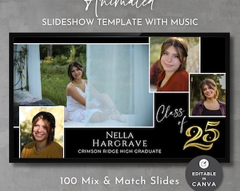 Graduation Slideshow Canva Template: Editable Video Presentation (Digital Download