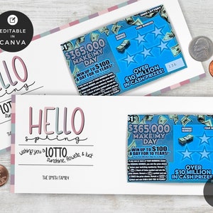 Lotto Realtor | Edytowalny szablon zdrapki loterii | Uchwyt na losy loterii Blush and Sage | Wydrukuj wiosenny lotto Pop By Tag | Canva