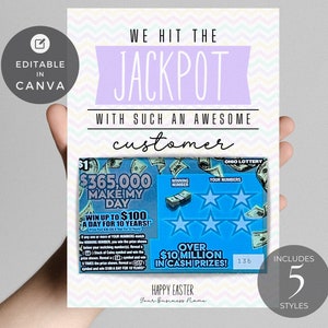 Regalo da grattare della lotteria Modello modificabile fai da te / Titolare del biglietto della lotteria / Carta regalo Lotto / Apprezzamento del cliente pasquale / Modello Canva EE01