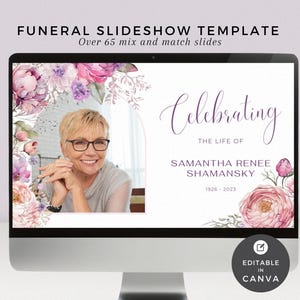 Floral Funeral Slideshow Canva Template: Celebration of Life (Digital Download)