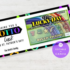 Bilety Lotto na Dzień Świętego Patryka | Szablon do edycji DIY | Personalizuj za pomocą Canva | Wesołego Dnia Świętego Patryka | Uchwyt na zdrapki na loterię