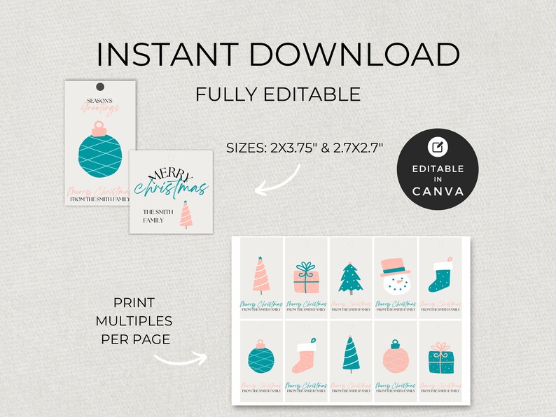 Canva Template Christmas Gift Tag, Simple Turquoise Printable ...