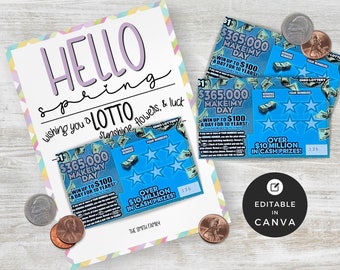 Lotto Realtor | Lottery Scratch Off Editable Template | Plaid Lottery Ticket Holder | Printable Spring Lotto Pop By |  | Canva