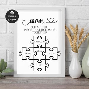 Puzzle Mom Sign | Mothers Day Gift | Personalized Family Names Sign | Personalized Mother&#39;s Day Puzzle Sign Gift | Gift For Her | Canva