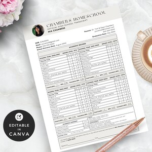 Fillable Printable High School Transcript Canva Template with Photo, Editable Homeschool Academic Record,  Transcript Maker, Grade Tracker