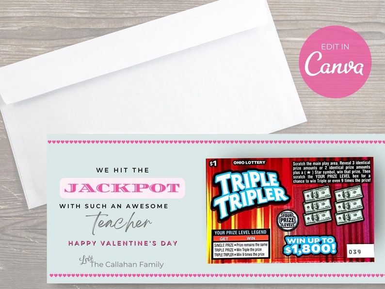 Printable Valentine's Lottery Card Holder Canva Template, Editable