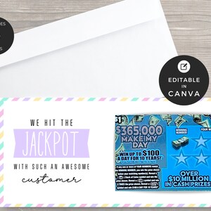 Zdrapka na loterię DIY Edytowalny szablon | Uchwyt na los na loterię | Karta podarunkowa Lotto | Wielkanocne podziękowania dla klientów | Szablon Canva ES01