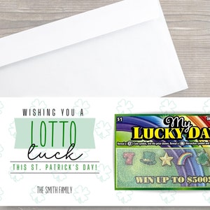 St Patrick Tages Lottoscheine | DIY bearbeitbare Vorlage | Personalisieren mit Canva | Fröhlichen St Patrick's Day | Lotterie Rubbellos Halter