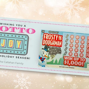Modèle imprimable sur toile de porte-cartes de loterie de Noël, cadeau loto personnalisé modifiable, porte-cartes à gratter des fêtes pour lui ou elle, neige