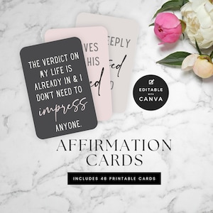 Modèle de cartes d'affirmation Canva, cartes d'affirmation chrétiennes imprimables, cartes inspirantes, encouragement imprimable pour les soins personnels