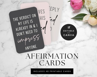 Mall för affirmationskort i Canva, utskrivbara kristna affirmationskort, inspirerande kort, utskrivbar uppmuntran för egenvård