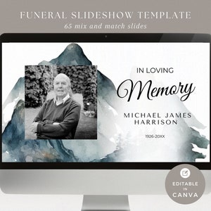 Funeral Photo Slideshow Canva, Celebration of Life Video Template, Edit Yourself Photo Tribute, Memorial Service Obituary Slides, Mountains