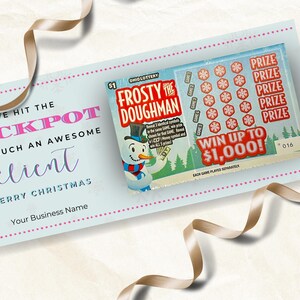 Prezent Lotto z podziękowaniami dla klientów | Nowoczesny niebieski, różowy, śnieżynka, podziękowanie dla klienta | Edytowalny i do wydrukowania | Szablon Canva | Natychmiastowe pobranie
