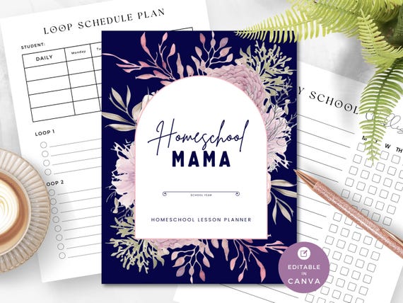 Homeschool Planner For Multiple Children, Ultimate Home School Mom Binder, Academic Year, Kids Chores, Print Ready, 100% Editable in Canva