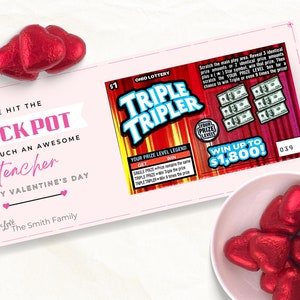 Modèle imprimable de toile de porte-cartes de loterie de la Saint-Valentin, cadeau loto personnalisé modifiable, porte-cartes à gratter pour l'appréciation des enseignants