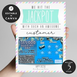 Zdrapka na loterię DIY Edytowalny szablon | Uchwyt na los na loterię | Karta podarunkowa Lotto | Wielkanocne podziękowania dla klientów | Szablon Canva ES01