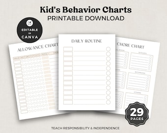 Bearbeitbare Kinder Verhaltenstabelle Vorlage: Checkliste für Aufgaben und Verantwortung (Digitaler Download)