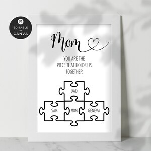 Puzzle Mom Sign | Mothers Day Gift | Personalized Family Names Sign | Personalized Mother&#39;s Day Puzzle Sign Gift | Gift For Her | Canva