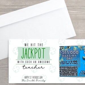 Nauczyciel Lotto doceniający wydruk, edytowalny szablon DIY, personalizuj za pomocą Canva, loteria na dzień św. Patryka, uchwyt na losy loterii